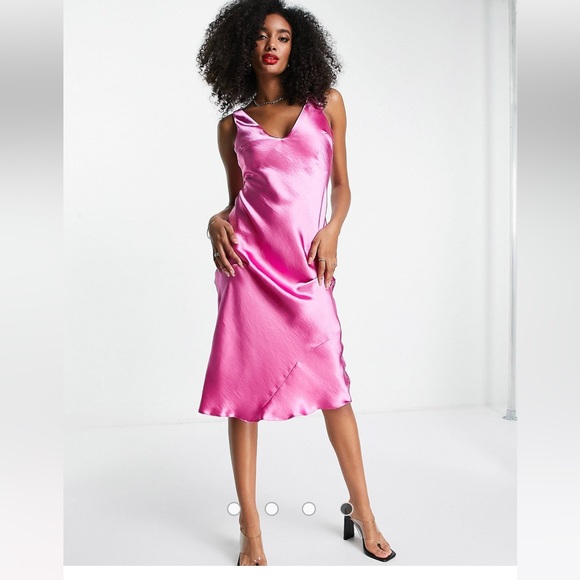 ASOS DESIGN bias cut satin midi slip dress with soft v neckline detail size 12 - Picture 1 of 7